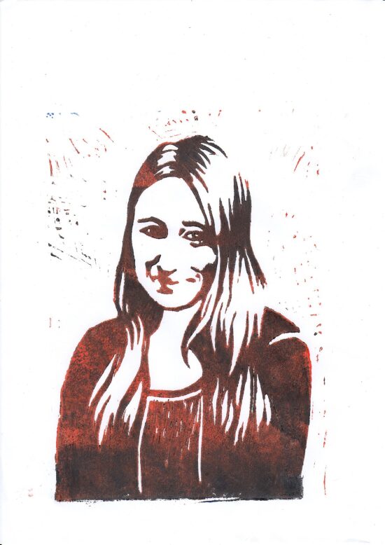 autoportrait en linogravure